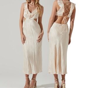 ASTR the Label Nyla Ivory Ditsy Floral Cutout Back Maxi Dress Women’s Sz Large